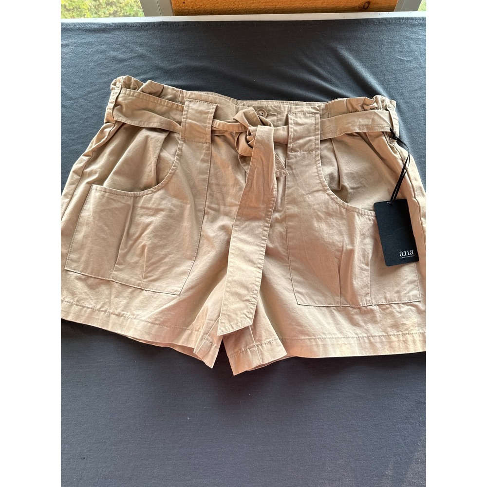 ANA A New Approach Women Khaki Paperbag Waist Utility Shorts Tan Size 14 NWT